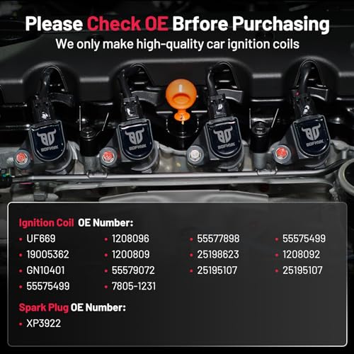 image for BDFHYK 1 Ignition Coil Pack UF669 and 4 Iridium Spark Plugs XP3922 Com
