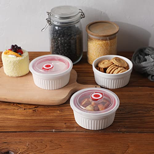 12 Oz Ramekins With Lids - 6 Pcs Porcelain Ramekins Dishes For Souffle,Creme Brulee, Pudding, Custard Cups,Bakeware Bowls Set For Baking,Oven Safe, White (4.5 Inch) #TOP5
