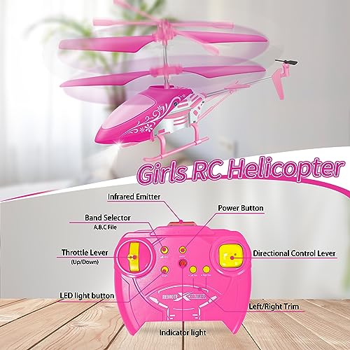 Hymaz Pink Remote Control Helicopter Toys for Girls Gift for 6 7 8-12 Years Old, 2.4GHz 3.5Channel Drones with LEDs for Kids Beginner Plane Flying Toy for Indoor Outdoor Games (Pink) - Image 3