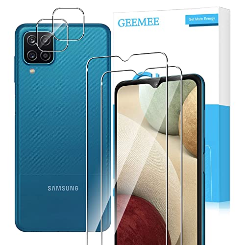 GEEMEE para Samsung Galaxy A12/Galaxy M12 Protector de Pantalla +Protector de Lente de cámara,【2 Pack + 2 Pack 】 Cristal Templado Película Vidrio Templado 9H Alta Definicion Glass Screen Protector Cover