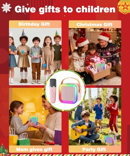 Mini Karaoke Machine Speaker for Kids Adults,Portable Bluetooth with 1-2 Wireless Microphones,Christmas Birthday Gifts Toys Girls Boys Ages 4, 5, 6,7, 8,9,10,11,12+ Years Old Toddler (Pink - 1 Mic) — view 5