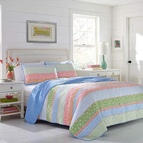Poppy & Fritz - Charlie Collection - Quilt Set - 100% Cotton, Reversible, Medium Weight Bedding with Matching Shams, Pre-Washed for Added Comfort, Queen, Blue Cover