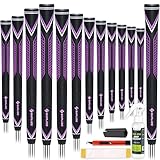 SAPLIZE Poignées de golf en caoutchouc haute performance   Absorption des chocs élevée   Antidérapantes   13 poignées avec tous les kits   Taille standard   Violet   CC10