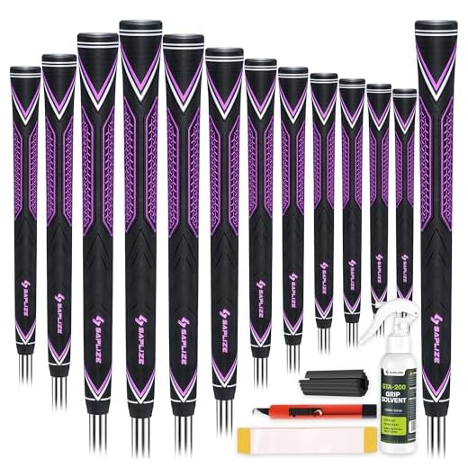 SAPLIZE High-Performance Rubber Golf Grips, High Shock Absorption, Non-Slip, 13 Grips with All Kits, Standard Size, Purple, CC10 Golf Club Grips