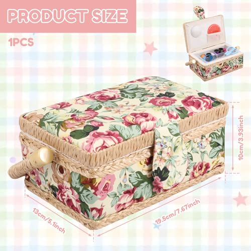 Sewing Kit Storage Box,Sturdy Dust Proof Small Basket,Large Capacity Accessories Tray Pin Cushion Pocket for Home Mending(Flower colour) - Thumbnail 2