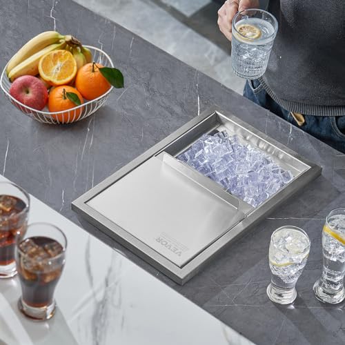 Image of Happybuy Drop in Ice Chest 18L x 12W x 14.5H Inch Stainless Steel Ice Cooler with Sliding Cover Drop in Ice Bin Included Drain-Pipe and Drain Plug for Cold Wine Beer