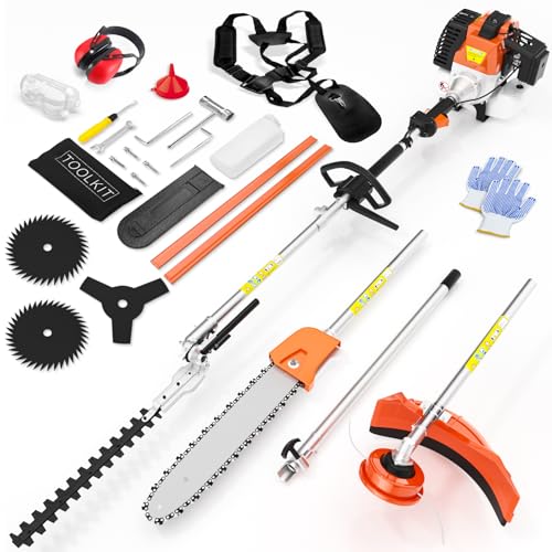 52cc 6 in 1 2-Stroke Gas String Trimmer with Gas Hedge Trimmer,Brush Cutter Gas Powered,Gas Weed Eater for Weeds and Grass