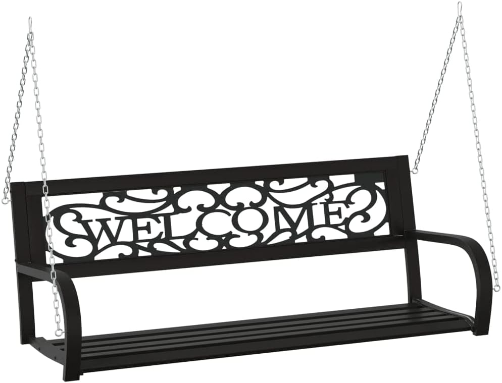 Patio Benches Patio Swing Bench 49.2" Steel and Plastic Black,Premium Garden Swing Bench: Enhance Your Outdoor Oasis Outdoor Furniture & Accessories