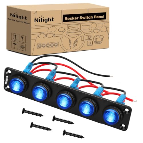 Image of Nilight 5 Gang Rocker Switch Panel IP67 Waterproof 12V /24V On /Off Blue