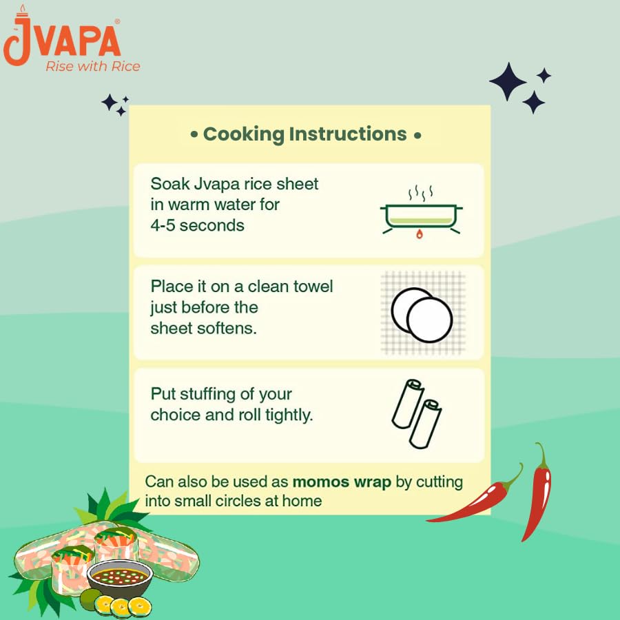 Image of Jvapa Rice Paper Sheet - 400Gms (Gỏi cuốn) | Round | 22 cm | Gluten-Free | Perfect for Salad roll, Summer roll, Fresh spring roll (Pack of 5))