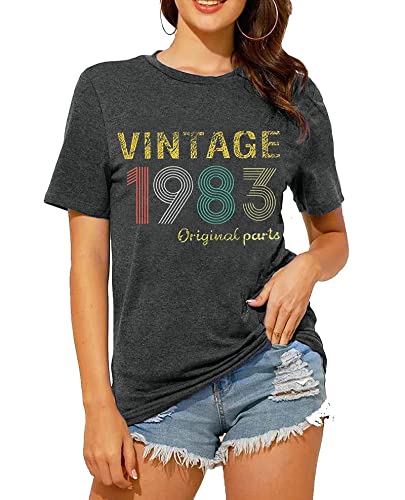 Vintage 1983 T Shirts For Women 40Th Birthday Gifts Born In 1983 Shirt Retro Casual Short Sleeve Tee Tops Dark Gray Medium #TOP2