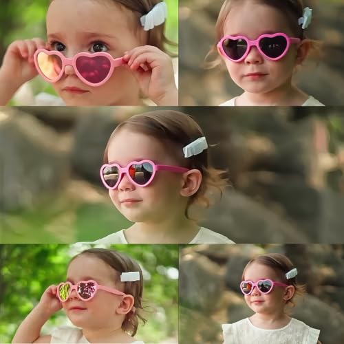 Image of Baby Heart Sunglasses with Strap Flexible Polarized Heart Shaped Sunglasses for Toddler Newborn Ages 0-24 Months
