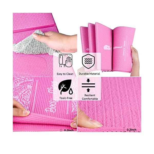 Foldable Yoga Mat for Women, Non Slip Exercise Mat for Home Gym, 5mm Travel Yoga Mats Set With Stretch Strap for Yoga Pilates and Fitness, 68"L x 24"W x 0.2 Inch Thick - Image 4