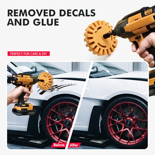 Image of FOSHIO Eraser Wheel for Drill, Decal Remover Wheel with Adapter, Razor Blade Scraper with 10pcs Plastic Razor Blades, Rubber Tool Kit for Remove Vinyl, Decal, Adhesive, Residue, Tape (Style 1)