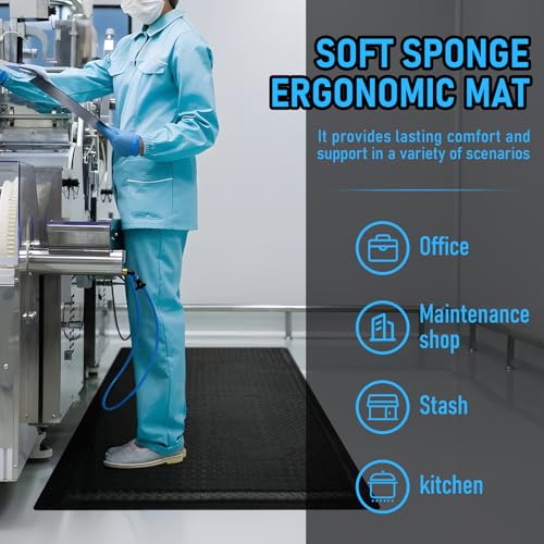 Image of 2 x 3 FT Anti Fatigue Mats Industrial 1 Inch Thick Soft Sponge Ergonomic Mat Durable Heavy Duty Diamond Plate for Standing Non Slip Industrial Grade Floor Mat for Leg & Back Pain (Black)
