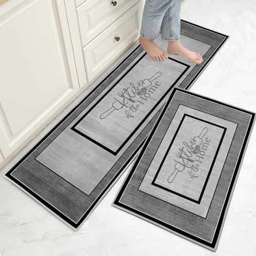 Hoimlm - Hoimlm Lot de 2 tapis de cuisine antidérapants et lavables, 2 pièces tapis et carpettes de cuisine, ensembles de tapis de cuisine anti-fatigue pour décoration de la maison et bureau, bureau debout (I