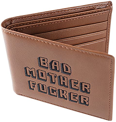 Officially Licensed Men's Bad Mother Wallet Bi-Fold Embroidered Brown Genuine Leather #TOP2