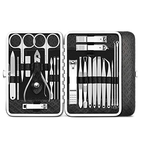 Juego de cortaúñas, cortaúñas de acero inoxidable para pies y uñas de manos, cortaúñas afilado, juego de pedicura y manicura con estuche de metal para unisex, juego de 23 piezas azul (juego de 23 piez
