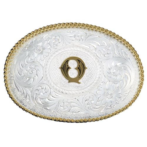 Image of Montana Silversmiths Initial Engraved Gold Trim Western Belt Buckle