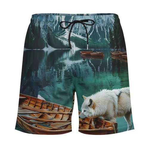 Wolf Boats in A Lake Italy Mens Swim Trunks with Quick-Drying Lining Beach Shorts for Outdoor Sports3