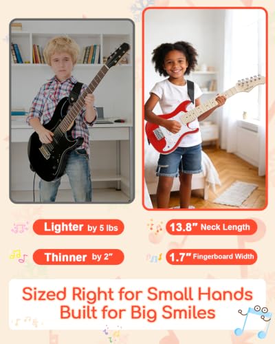 Image of UST-70 Kids Electric Guitar Beginner Kit with Amp, Ideal First Guitar for Starter, Lightweight 30 Inch Guitar for Boys and Girls, Fun Music Gift for Learning, Practice and Play at Home, Red