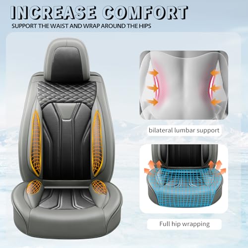 Image of Fit Equinox Car Seat Covers Compatible with Chevy Equinox 2011-2026, Premium Leather Breathable, Wear Resistant, Airbag Compatible, All-Weather Protection & Full Coverage, Full Set Gray&Black