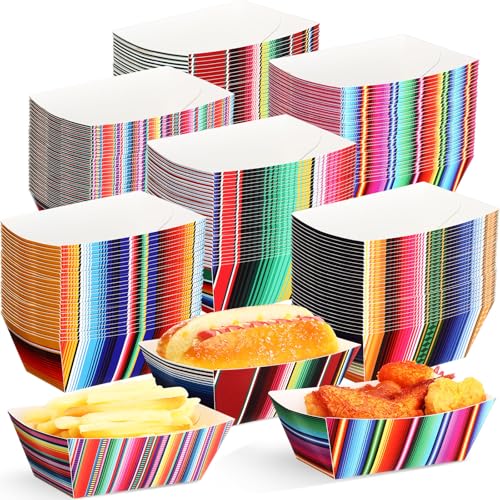 Pickmesh 180 Pcs Mexican Paper Food Trays Disposable Fiesta Snack Nacho Popcorn Trays Taco Boats Cinco De Mayo Party Food Container for Mexico Fiesta Theme Party