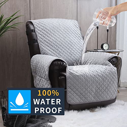 Image of Velvet Recliner Covers Non Slip Waterproof Large Recliner Chair Covers for Leather Chairs Recliner Sofa Cover for Living Room Recliner Furniture Protectors Covers for Dog Pets (Grey, 28 inch)
