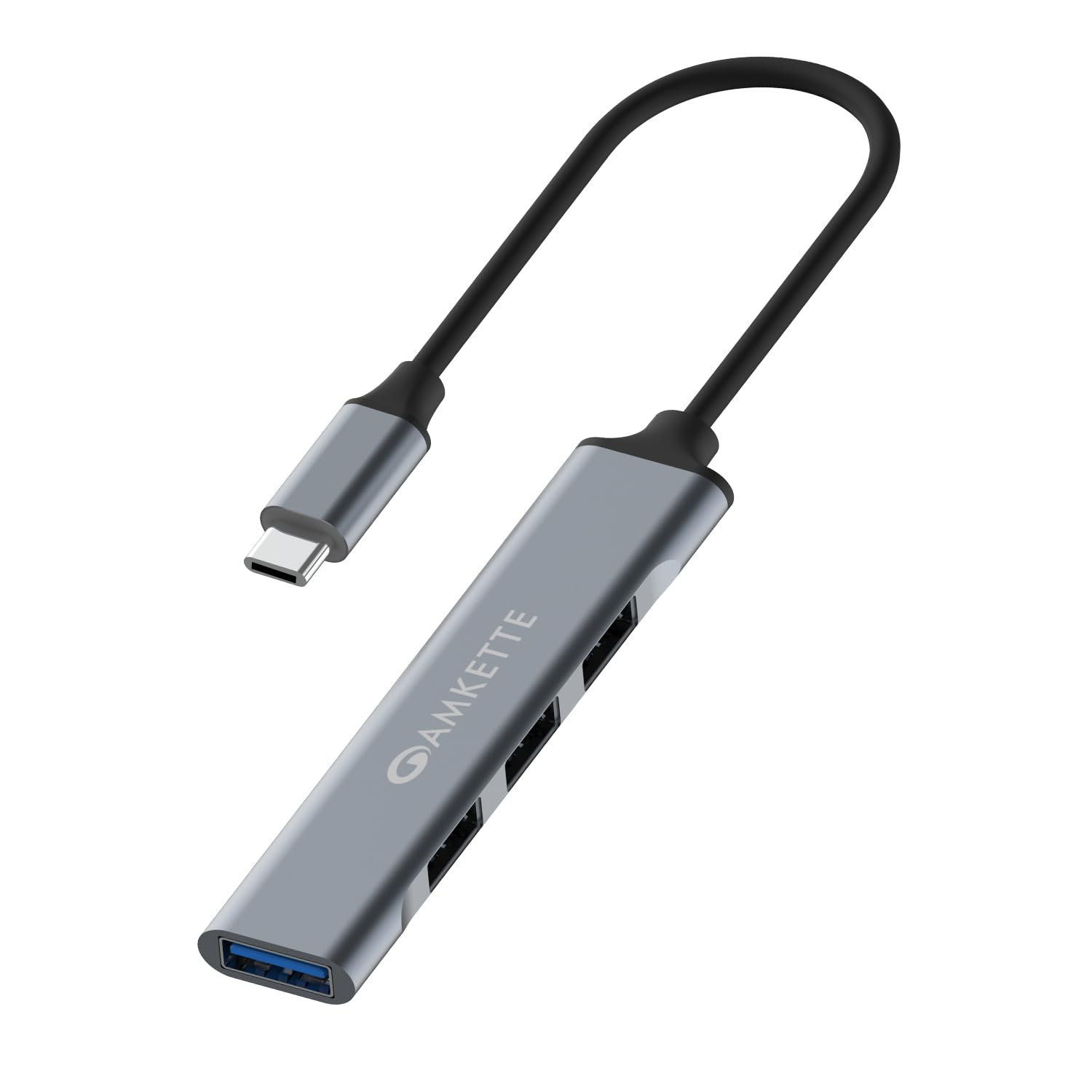 Amkette USB C Hub 4 Port Type C Hub for Laptop/PC with USB 3.0 Port for 5 Gbps Superspeed Data Transmission,1*USB 3.0 Ports, 3*USB 2.0 Port,Sleek Metal Design,Universally Compatible
