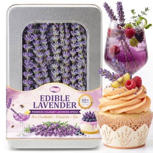Rylenor 60+ PCS Edible Lavender Sprigs 1.1oz for Cocktails & Dessert Decor