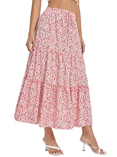 Floerns Women's A Line Ruffle Layered Flowy Beach Casual Long Maxi Skirt4