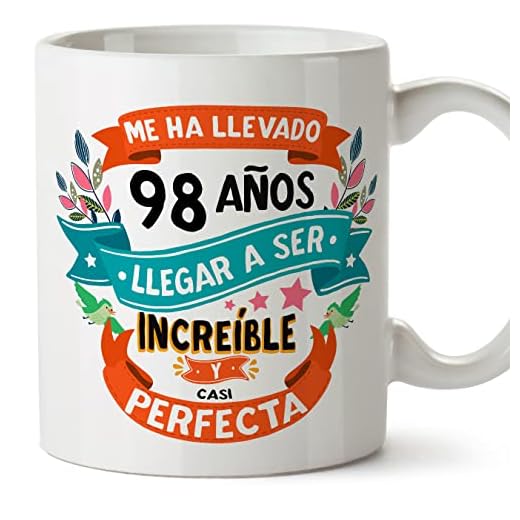 MUGFFINS Tazas 98 Cumpleaños - En Español - Me ha llevado 98 años llegar a ser increíble - 11 oz - Regalo original y divertido