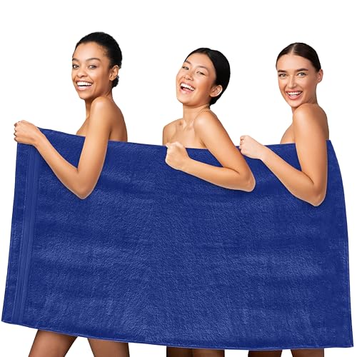 Image of Elegant Comfort Three Line Popcorn Towel Set for Bathroom 35 x 70 inches, Premium Hotel Quality 1-Pack Jumbo Towels, 100% Turkish Cotton, Soft and Durable, Quick Dry and Highly Absorbent, Cobalt Blue