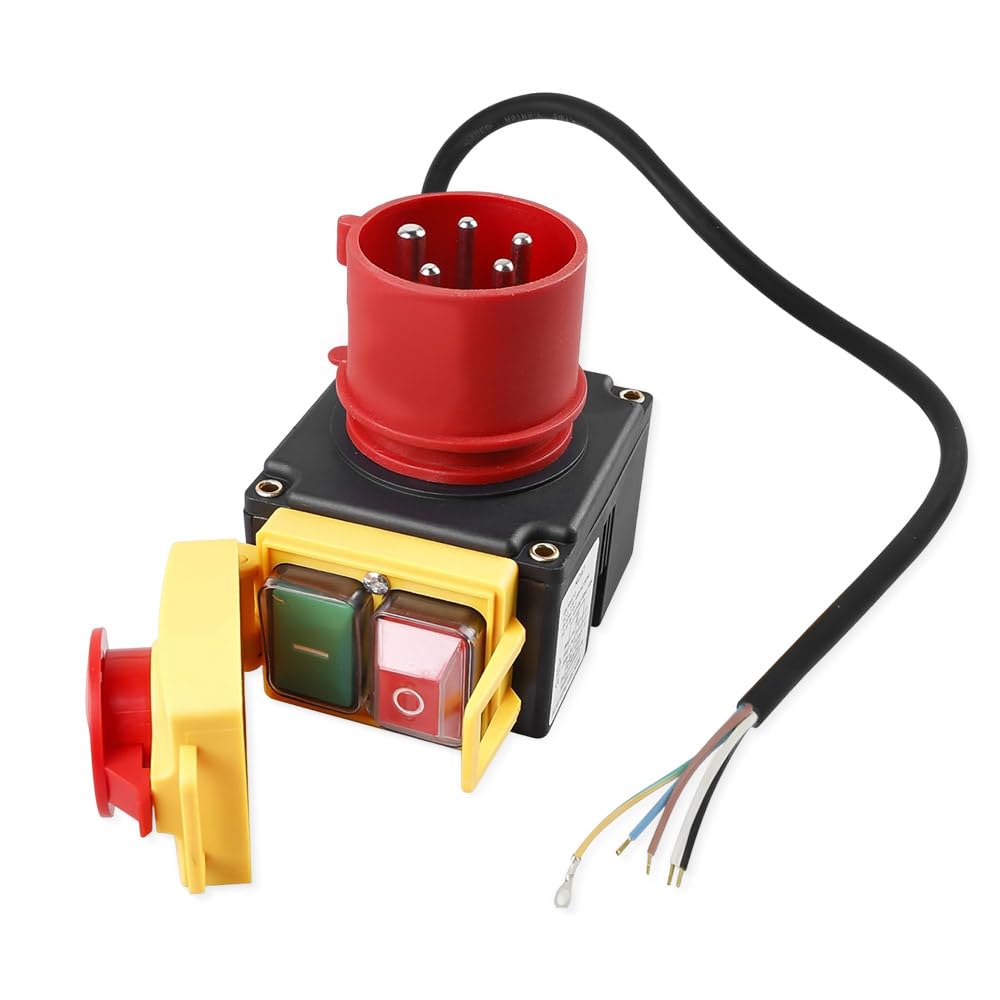 Motorschutzschalter 400V, 3-Phasig Stecker Schalter mit CEE-Stecker, Maschinenschalter mit Phasenwender&67cm Kabel, Wasserdicht Elektromagnetischer Schalter for Holzspalter, Baugleich KEDU KOA7