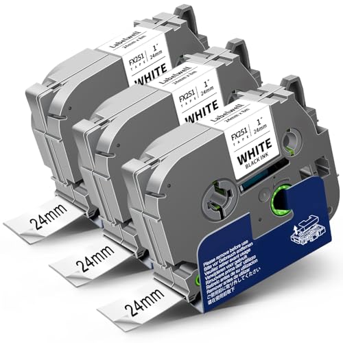 Labelwell 3x Taśma elastyczna kompatybilna z Brother TZe-FX251 TZeFX251 TZ-FX251 24 mm Czarna na białym tle Taśmy do Brother PT-P710BT PT-P700 PT-E500VP PT-P750W PT-D600VP PTH500 PT-P900 PTP900W