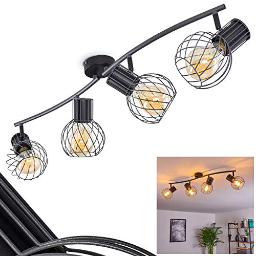 Kenia - Lámpara de techo ajustable de metal, 4 focos, pantalla giratoria y orientable, 4 casquillos E27, máx. 40 W, diseño retro vintage, apta para LED