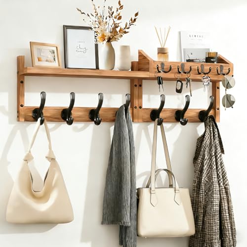 Yalitrca 4 in 1 Coat Rack Shelf Wall Mounted Coat Rack Shelf Wall Mounted Key Holder 73.6cm L Entryway Coat Hanger with 7 Hooks for Kitchen Bathroom Living Room