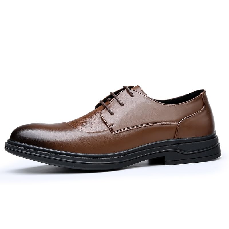Dress Formal Shoes for Men Lace Up Round Burnished Toe Faux Leather Patchwork Derby Shoes Rubber Sole Block Heel Anti-Slip Non Slip Resistant Wedding3