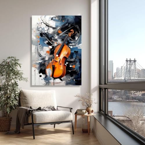 Cuadro abstracto de violín sobre lienzo, póster de música moderna de 20x30cm sin marco 2