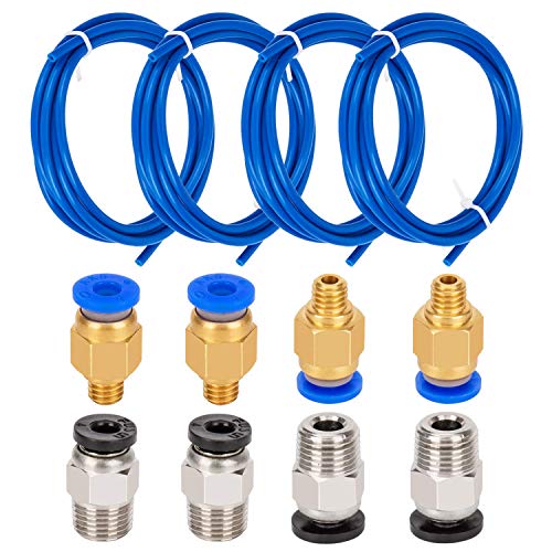 4 Stück PTFE Schlauch Teflonschlauch Blau (1.5 M) mit 4 Stück PC4-M6 Schnellkupplung und 4 Stück PC4-M10 Gerade Pneumatik Fitting für 3D Drucker