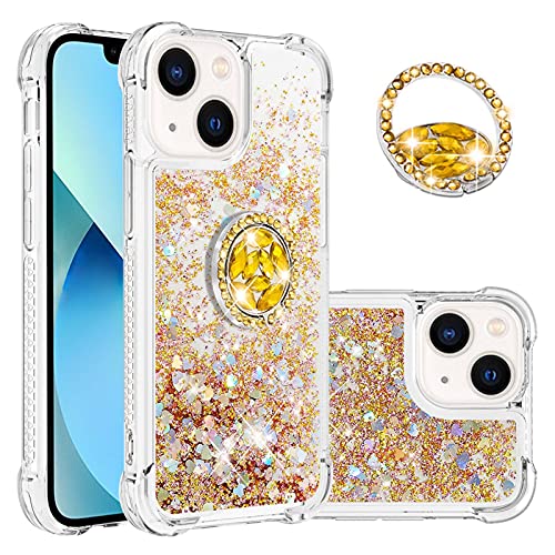 IMIRST Phone Case Compatible with iPhone 15 Plus (6.7'') Bling Liquid Glitter Diamond Ring Shell Shockproof Airbag Protective Cover Bumper Case for Apple iPhone 15 Plus. YBK Love Gold