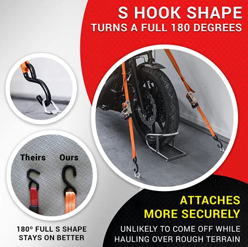 Badass Moto Motorcycle Straps And Tie Downs 8 Pc 3300Lb Break Strength Motorcycle Ratchet Straps Heavy Duty Motorcycle Trailer Tie Down Straps, Soft Loop Motorcycle Tow Strap Motorcycle Trailer Straps #TOP3