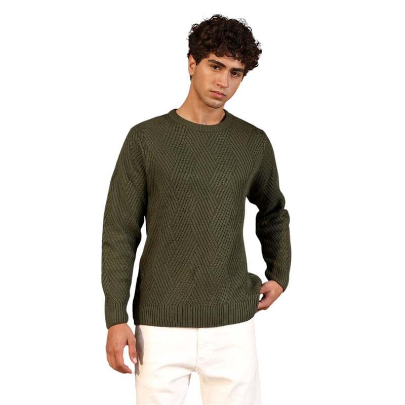 cahoot Men's Sweater | Round Neck, Ribbed Cuff Sleeves, Pull On Closure, Ribbed-Straight Hem | Solid Jacquard for Casual-picture-32
