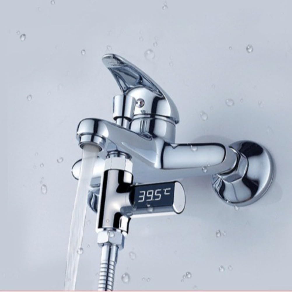 Minhe LED Display Water Thermometer for Shower & Faucet — Self Powered Digital Temperature Monitor, 5-85°C Range, 360° Rotating Display, ABS/PC, 1/2" NPT Thread (Second Generation)