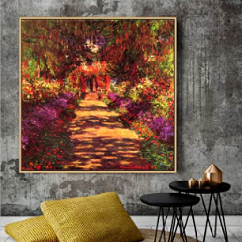 Chemin dans Monets Jardin Claude Monet toile impressionniste affiche murale salon 60x60cm