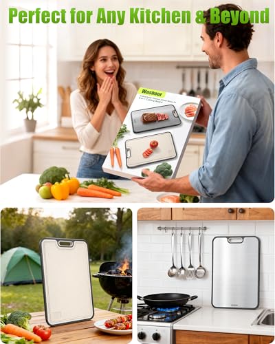 Image of Non Toxic Titanium Cutting Board for Kitchen, Food Grade Titanium Cutting Boards 2 in 1 Double Sides, Non Slip Cutting Mat (18 inchx16 inch + 16 inchx11 inch)