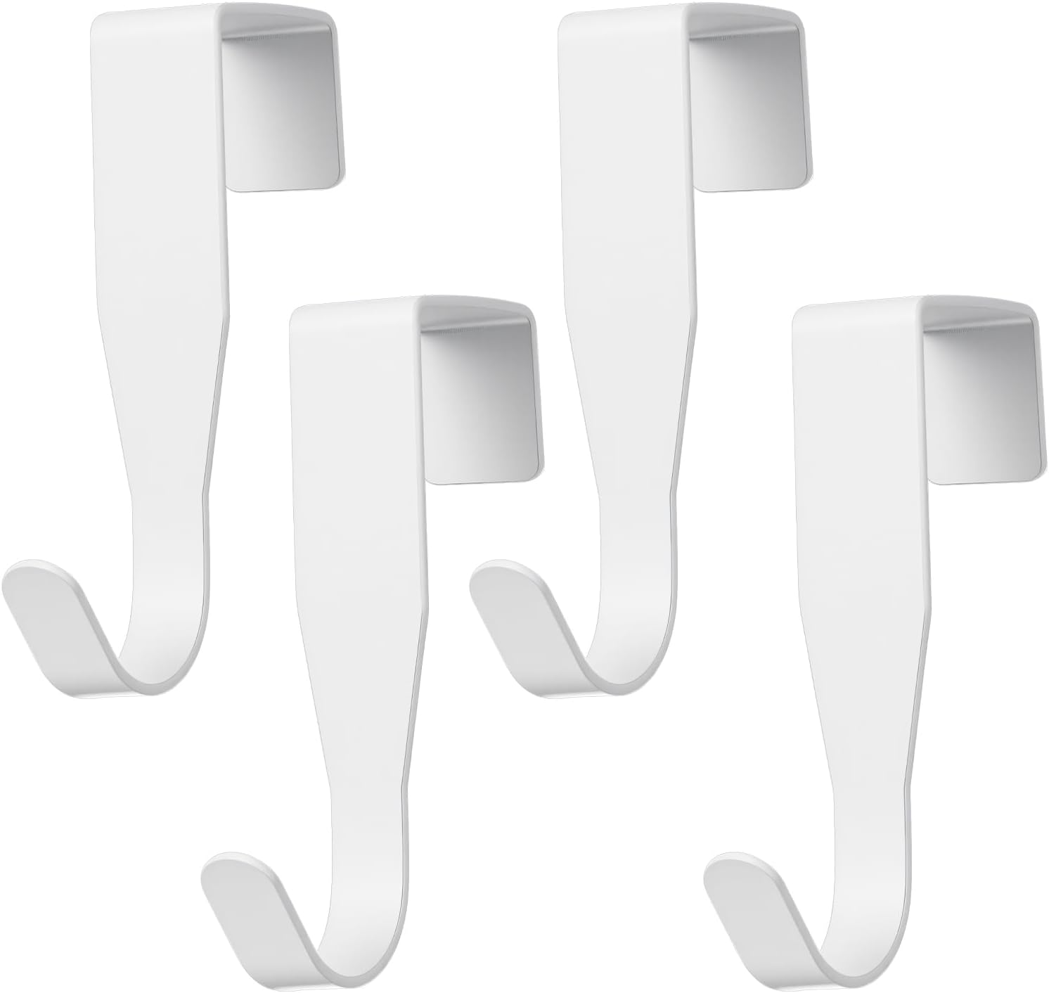 Xindojuz 4 Pack Over Cabinet Door Hook, Carbon Steel Dooor Hanger Hook Over The Cabinets Drawer Hooks for Hanging Towels Clothes Bags Kitchen Cabinet Bathroom Doors, Fits 0.6" Thick Door (White)