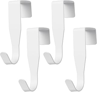 Xindojuz 4 Pack Over Cabinet Door Hook, Carbon Steel Dooor Hanger Hook Over The Cabinets Drawer Hooks for Hanging Towels Clothes Bags Kitchen Cabinet Bathroom Doors, Fits 0.6" Thick Door (White)