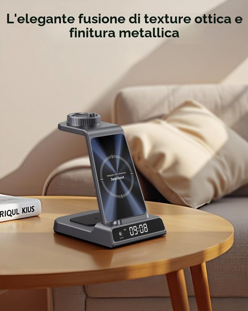 Stazione di Ricarica Wireless 3 in 1 per Garmin Orologio Vivoactive/Venu/Forerunner/Instinct/Fenix/Epix 2, Supporto di Ricarica per Samsung S25/S24, per iPhone Air/17/16(Senza Adattatore)