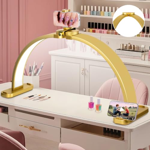 HITTI 31in Half Moon Light for Nail Desk, Foldable, Crystal Diamond Glod